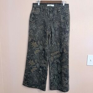 Refrain Los Angeles Wide Leg Oak Leaf Camo Print Jeans Brown Green Size 5/27